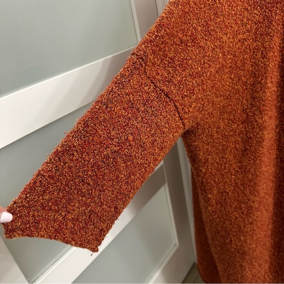 Eskandar Boucle Wool Cashmere Longer Length Cardigan OSFM Orange Handloomed - Picture 4 of 9